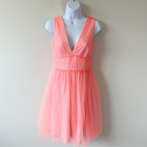 J. Crew Lynette Tulle Cocktail Dress Neon Coral Cocktail Balletcore Size 00 $228 - Picture 6 of 15